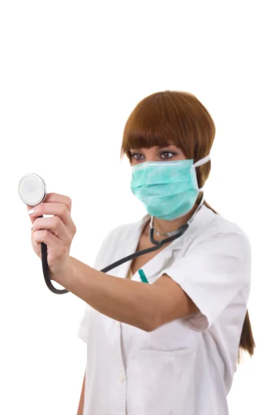 Doktor stetoskop ve maske ile — Stok fotoğraf