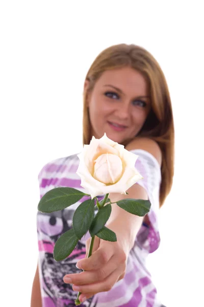 Girl gives a rose — Stock Photo, Image