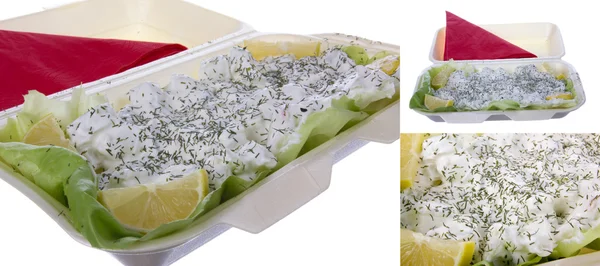 Dill with sour cream lemon and lettuce — Stock Photo, Image