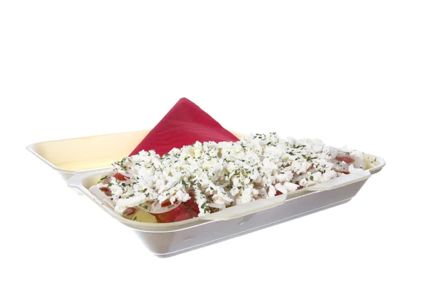 Ensalada con queso tomate y pimienta envasada para llevar — Foto de Stock