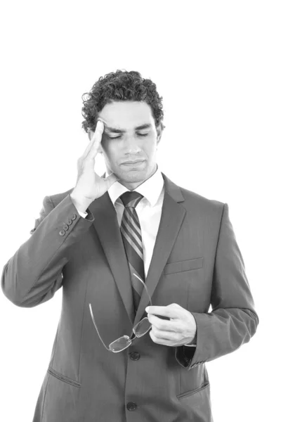 Muž v obleku s bolestí hlavy — Stock fotografie
