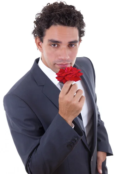 El hombre seduce con rosa — Foto de Stock