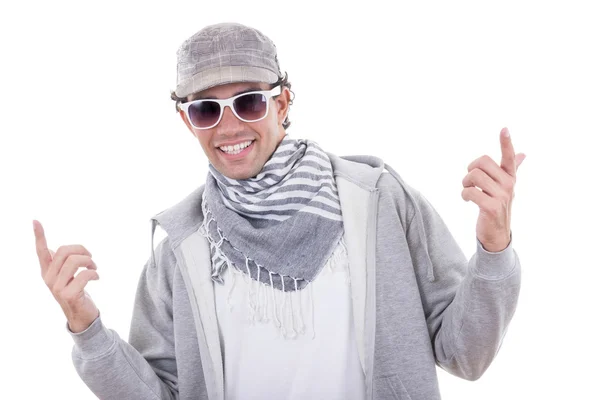 Active man in sport wearing sweatshirt and cap with sunglasses — Stock Photo, Image