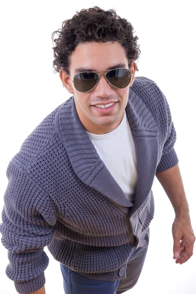 Attractive man in sweater with sunglasses — Stock Photo, Image