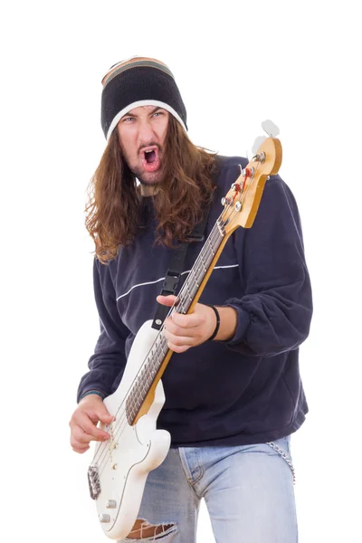 Zenész játszik basszus gitár — Stock Fotó