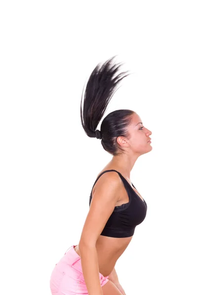 有吸引力的黑发女人，行使在运动服 — 图库照片