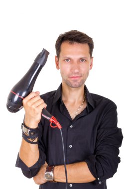saç kurutma makinesi ile erkek Kuaför