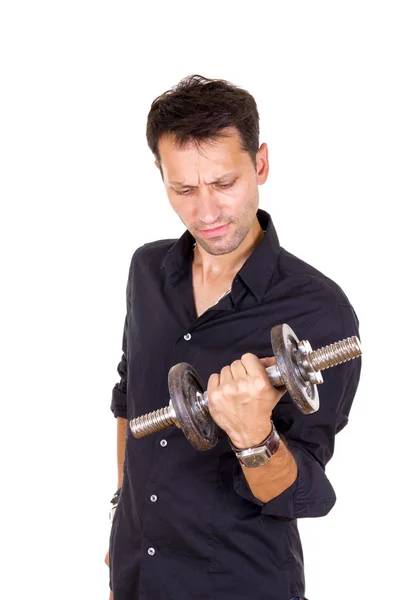 Junger normaler Geschäftsmann beim Hantelheben — Stockfoto