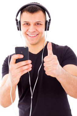 mp3 çalar müzik dinlerken kulaklık ile adam