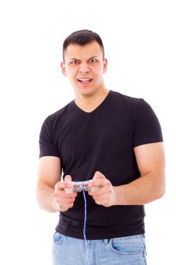 joystick ile oyun video oyun heyecanlı genç adam
