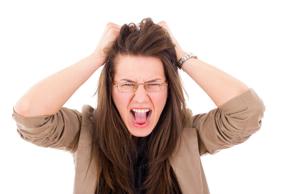 stressed woman pulling her hair in frustration