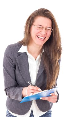ile defter gülümseyen kız mutlu öğrenci
