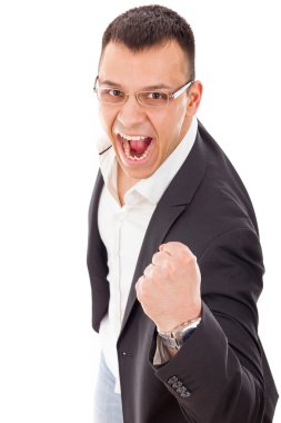 heyecan içinde yumruğunu kenetlenmesi başarılı bir iş adamı