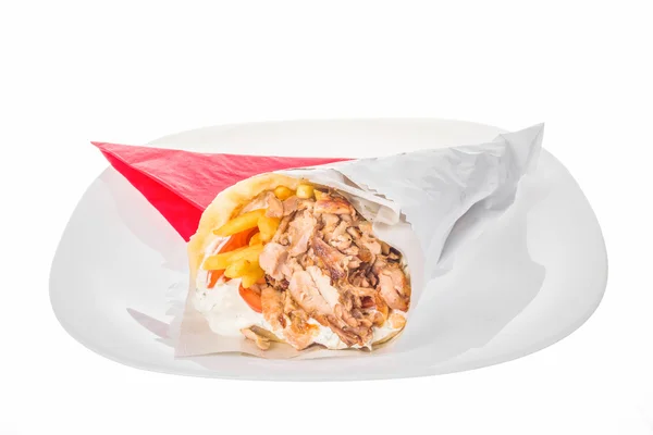 Kebab tortilla with grilled meat and french fries — Stock Photo, Image