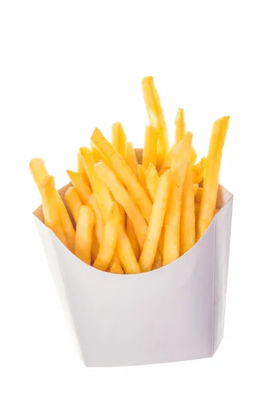 Porción de papas fritas en papel — Foto de Stock