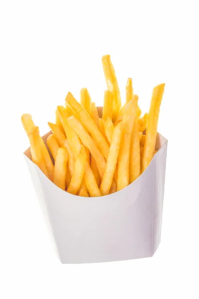 Del av pommes frites i papper omslag Stockfoto