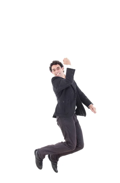 Happy caucasian businessman jumping in the air — Stock Photo, Image