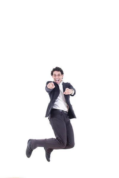 Confident Smart Looking Man Laughing and Jumping Up — Stock Photo, Image