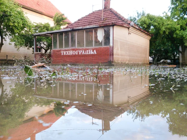 Stan domu z ogrodem po powodzi Obrazy Stockowe bez tantiem