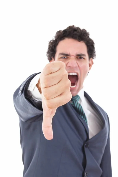 Angry businessman showing thumb down gesture as rejection symbol — Stock Photo, Image