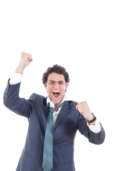 Man in a suit strikes at the camera — Stock Photo, Image