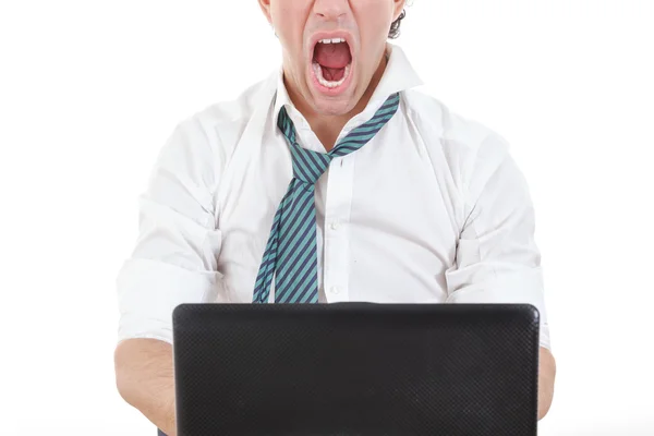 Photo of exhausted, angry and overworked half face business man — Stock Photo, Image