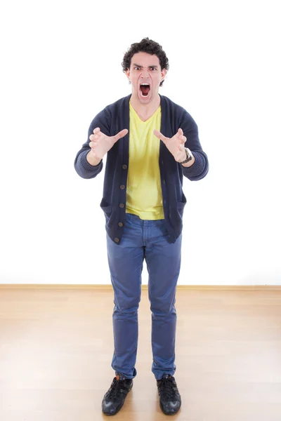 Angry stressed man writhes hands screaming with despair — Stock Photo, Image