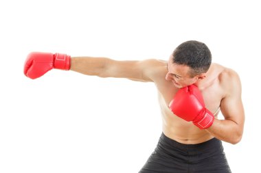 erkek boxer düz beyaz bir backgro karşı isabet yan görünüm
