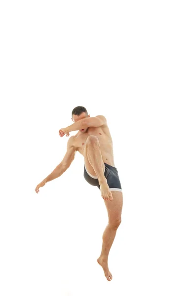 Sportsman kick boxer fighting standing in fight position — Stock Photo, Image