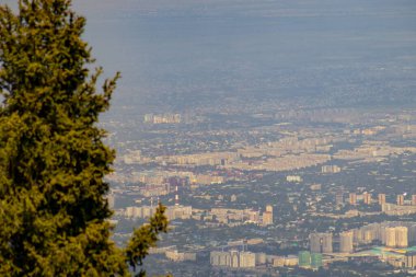 Dağlardan Almaty şehrinin manzarası.
