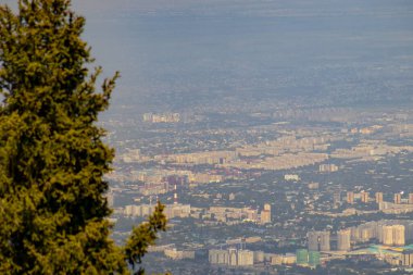 Dağlardan Almaty şehrinin manzarası.