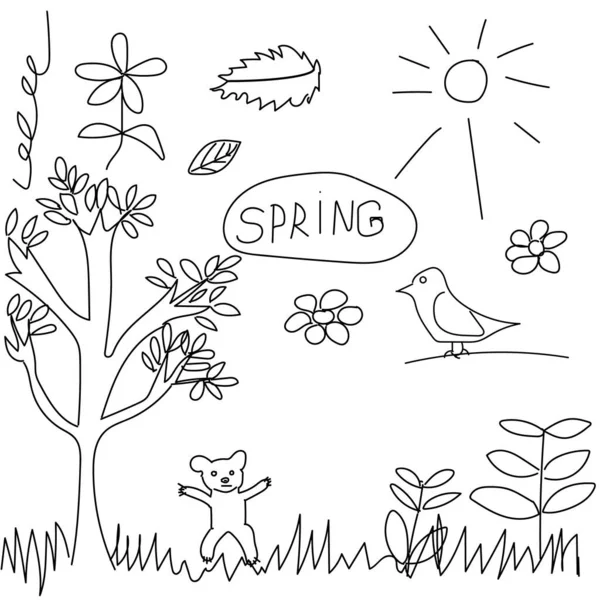 Fondo de primavera blanco y negro — Vector de stock