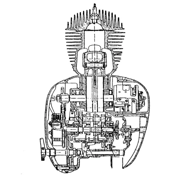 Illustration des Zweitaktmotors aus dem Motorrad — Stockvektor