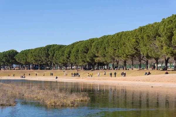 Manresa Ισπανία Φεβρουαρίου 2022 Άνθρωποι Περπατούν Δίπλα Στη Λίμνη Στο — Φωτογραφία Αρχείου