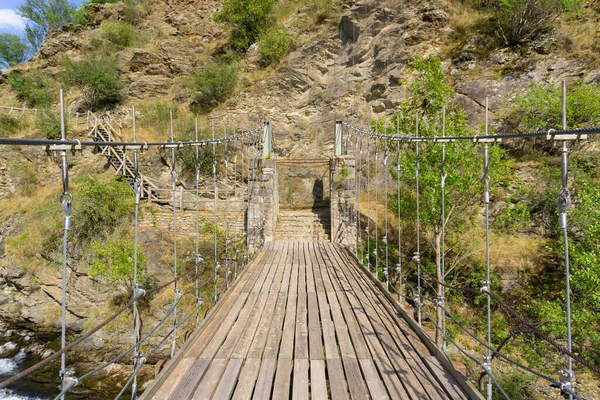 Ponte Suspensão Feita Cordas Madeira Aço Sobre Rio Noguera Pallaresa — Fotografia de Stock