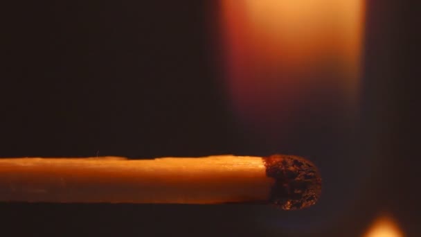 Extreme close-up of burning matchstick — Stock Video