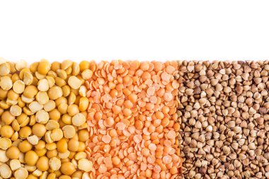 rendelenmiş bezelye, mercimek ve buğday