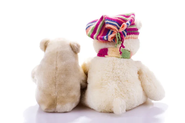 Couple of toy teddy bears from back — Stock Photo, Image