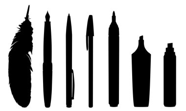 kalemler ve işaretleyiciler siluet
