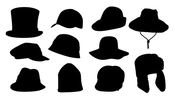Set of Hats Silhouette — Stock Vector