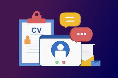 İşe alım ajansının iniş sayfası şablonu. Çevrimiçi iş görüşmesi, iş bulma, aday seçme, iş arama konsepti. CV, devam et ve boşalt. Web pankartı için 3B vektör illüstrasyonu.