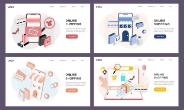 İniş web sayfasında üç boyutlu gerçekçi online alışveriş seti veya vektör dijital pazarlama şablonları mobil uygulama konsepti. Dijital mağaza tanıtımı, ödeme, büyük satış, reklamlar için Isometric kağıt sanat.