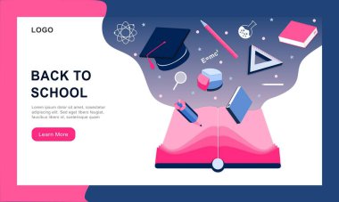 Okul, stüdyo, sınıf, eğitim için iniş sayfası tasarımı şablonu. Davetiye, poster, afiş, promosyon, satış web sitesi mobil geliştirme için modern tasarım tasarımı illüstrasyon kavramı