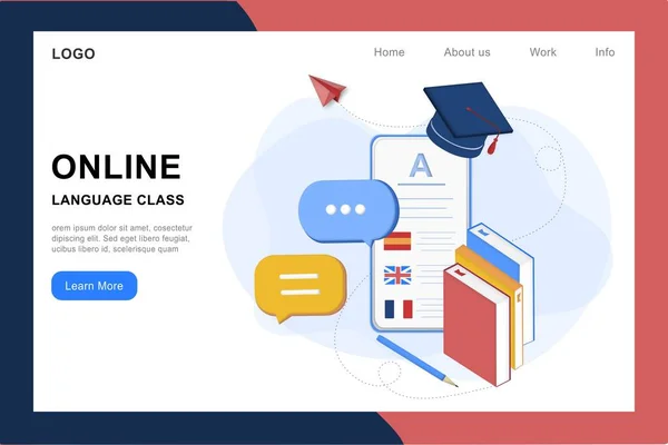 Modern Online Languages Learning Class Language Courses Banner Template Website — Stock Vector