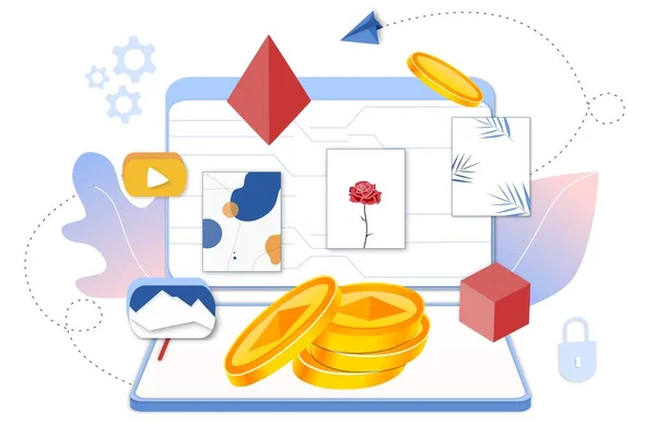 Çizgiler ve noktalar ağıyla NFT karşılanamaz sembol bilgisi. Eşsiz koleksiyonlar için ödeme yap. Video, oyun, sanat. Ağ ve afiş şablonu için blockchain teknolojisi ile NFT 'nin Isometric vektör illüstrasyonu