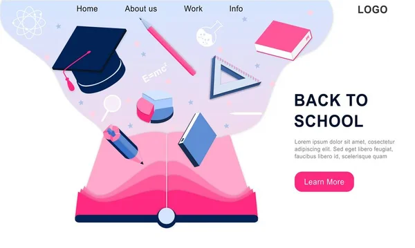 Landing Page Design Template Back School Studio Course Class Education — Stock Vector