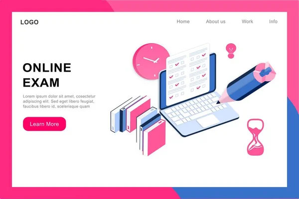 Isometric Landing Page Template Online Examination Smartphone Online Test Opinion — Stock Vector