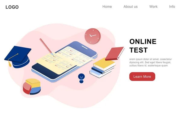 Isometric Landing Page Template Online Examination Smartphone Online Test Opinion — Stock Vector