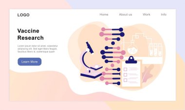 Aşı araştırması ve sağlık geliştirme işi kavramı. İlaç endüstrisinden virüs, hastalık ve hastalık için tıbbi ekipmanlarla aşı keşfi. Web, pankart, bilgi grafikleri için düz vektör.