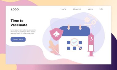 Aşılama, aşılama ve aşılama kampanyası zamanı. Sağlık, tıbbi tedavi ve virüsten, hastalıktan ve hastalıktan korunma. Web şablonu, afiş, bilgi grafikleri için düz vektör illüstrasyonu